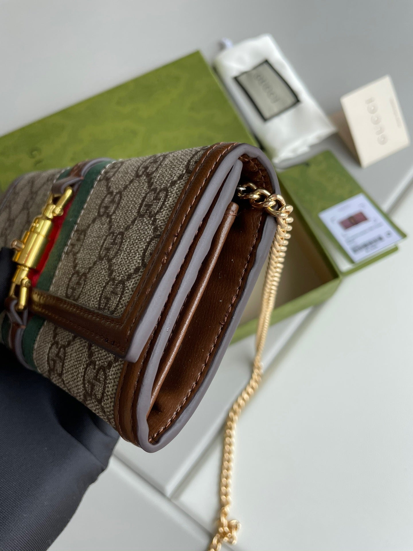 Gucci Jackie 1961 Chain Wallet in GG Supreme Canvas