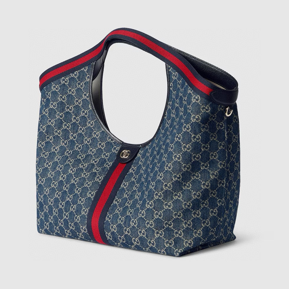 Bolso Tote Gucci Ophidia en Denim Jacquard GG con Raya Web