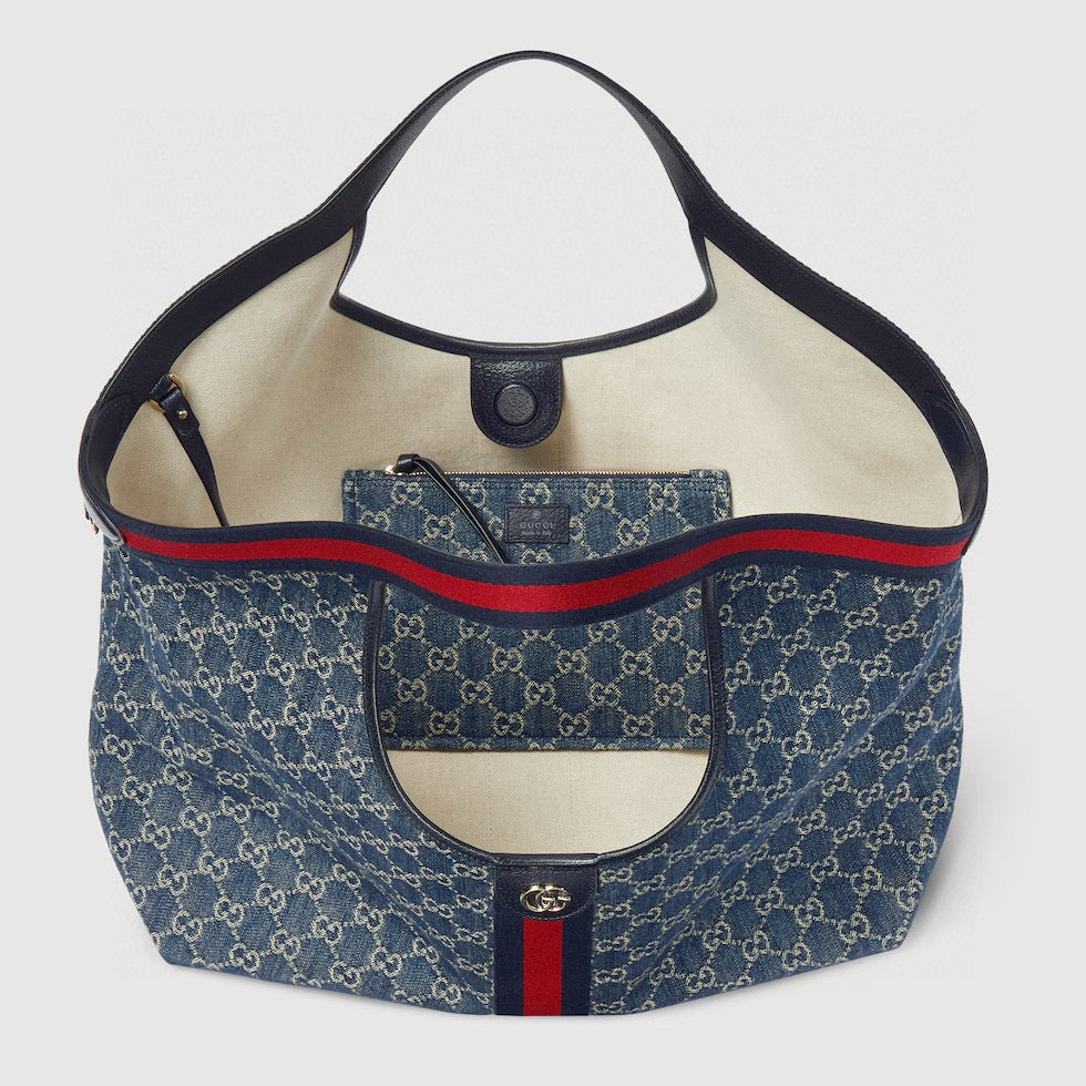 Bolso Tote Gucci Ophidia en Denim Jacquard GG con Raya Web