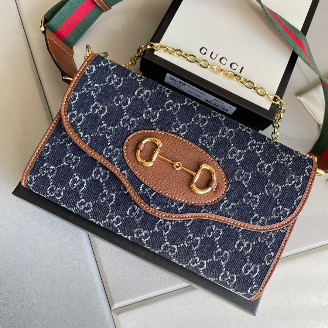 Gucci Horsebit 1955 Mini Bag en Lona Jacquard GG Denim