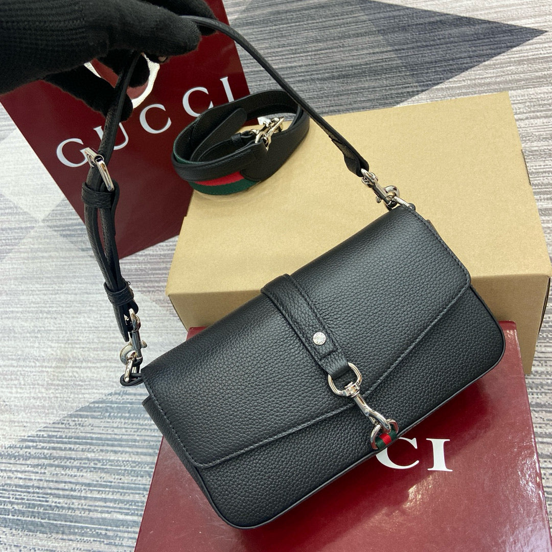 Bolso de Hombro Gucci Attache de Piel Granulada con Web Strap