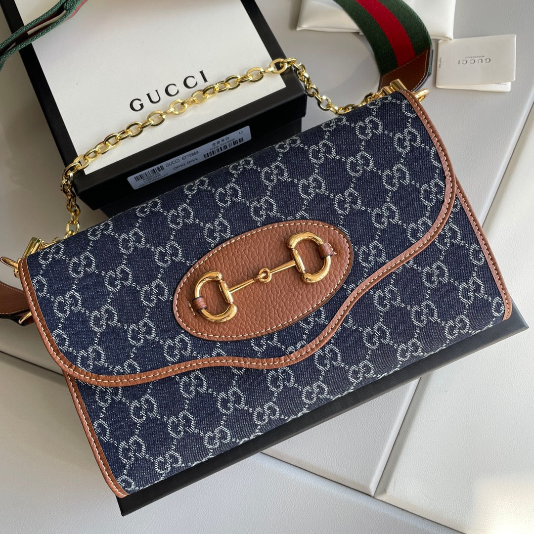 Gucci Horsebit 1955 Mini Bag en Lona Jacquard GG Denim