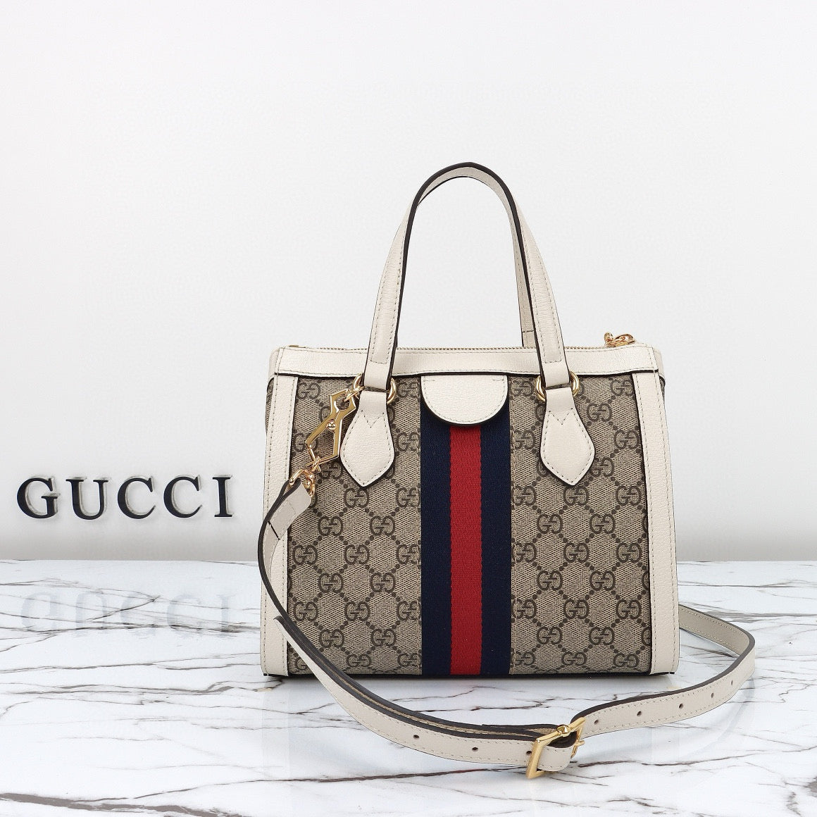 Gucci Ophidia Mini Bolso Tote GG Supreme con Asa Superior