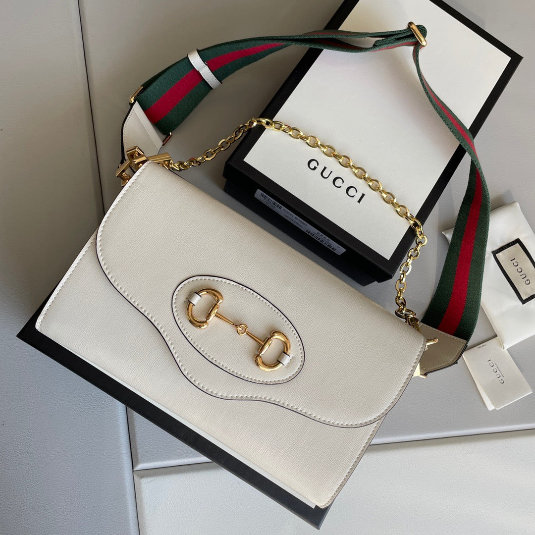 Bolso de Hombro Gucci Horsebit 1955 en Piel Blanca