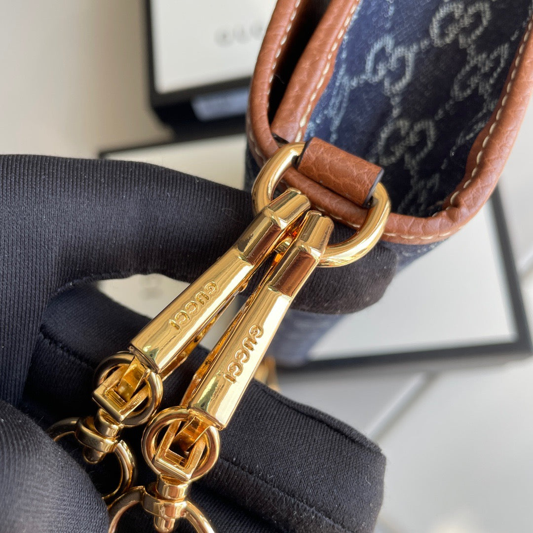 Gucci Horsebit 1955 Mini Bag en Lona Jacquard GG Denim