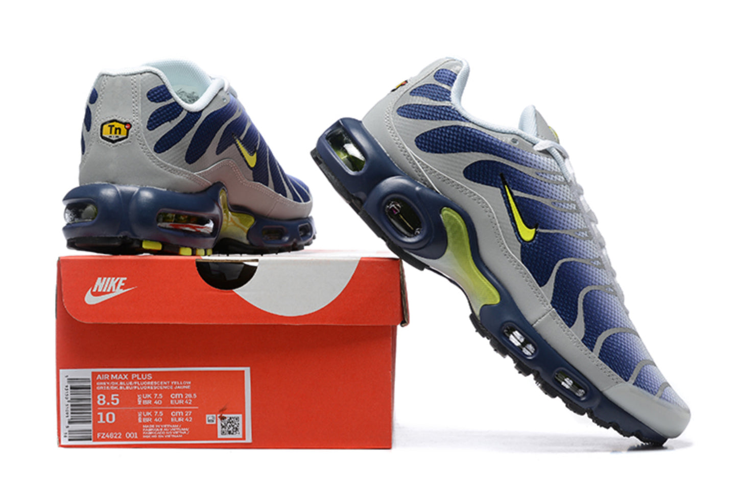 Nike Air Max Plus TN "Wolf Grey Navy Volt" / "Grey Blue Yellow"